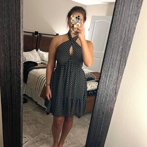 Magnolia Boutique Cross Front Halter Black Mini Dress - Medium